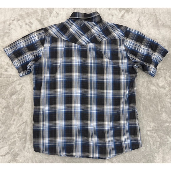 Canyon Guide Mens Shirt XL Blue Black Plaid Western Pearl Snap Chest Pockets - Picture 2 of 10